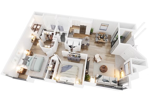 Park Bellevue Two Bedroom 3D Floor Plan
